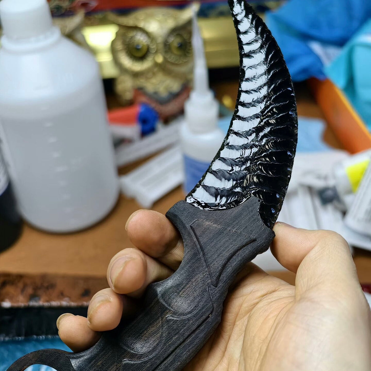 The Shadow Spirit | Hand-Knapped Obsidian Curved Sickle